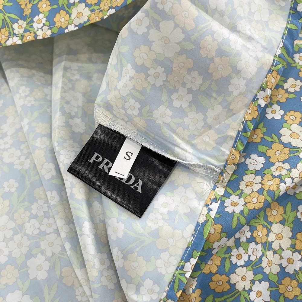 Prada Blue Floral Maxi Skirt with Yellow and White Blossoms